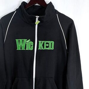 Wicked Broadway Musical Green For Good Zip Up Track Jacket Black Mens Medium
